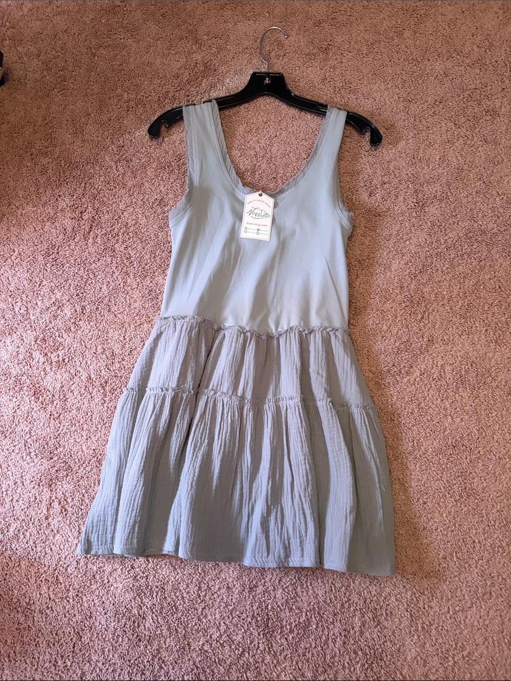 Olive green Tiered Mini Dress with Scoop Neck